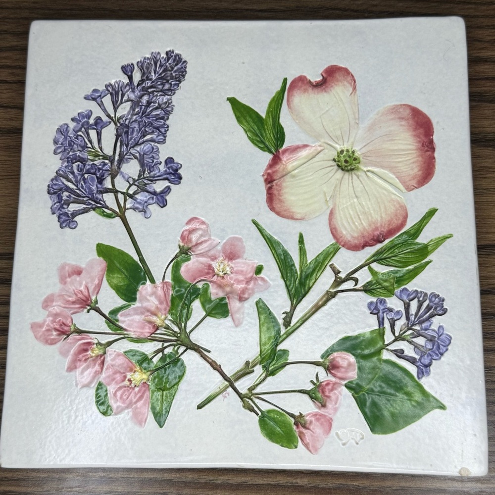 Salt Marsh Pottery 7.5” Trivet/Tile Dogwood Cherry Lilac